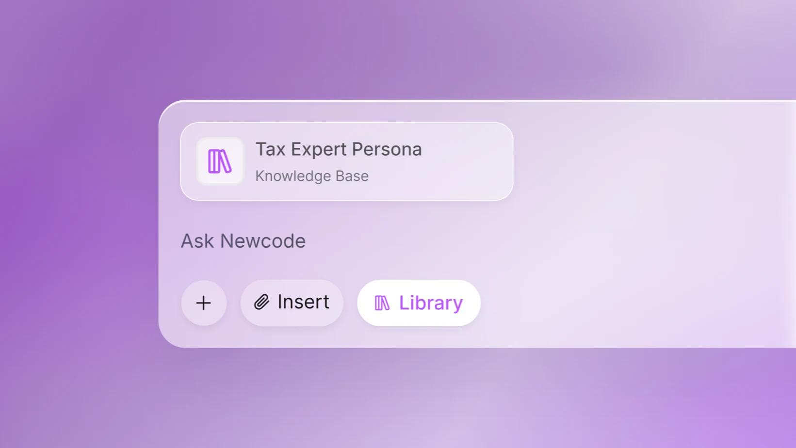 The Ask Newcode composer with a saved Tax Expert Persona attached to it from the knowledge base.
